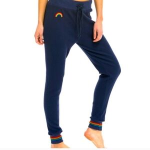 Aviator Nation Lightweight Navy Blue Waffle Knit Rainbow Thermal Jogger Pants
